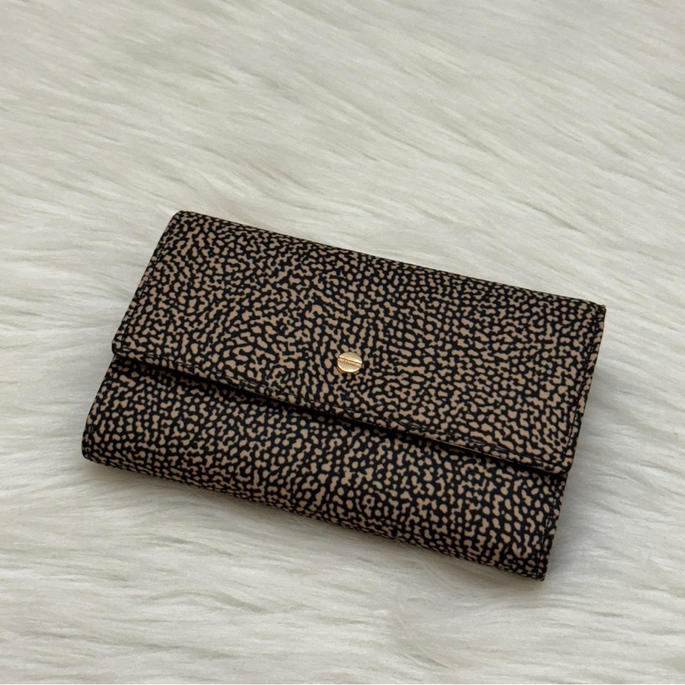 BORBONESE - BLACK TAN NYLON OP NATURALE NERO MEDIUM SIZED TRIFOLD SNAP WALLET - Picture 3 of 16